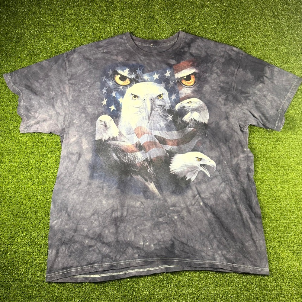 The Mountain Bald Eagle American Flag Tie Dye Graphic T-Shirt Gray XL